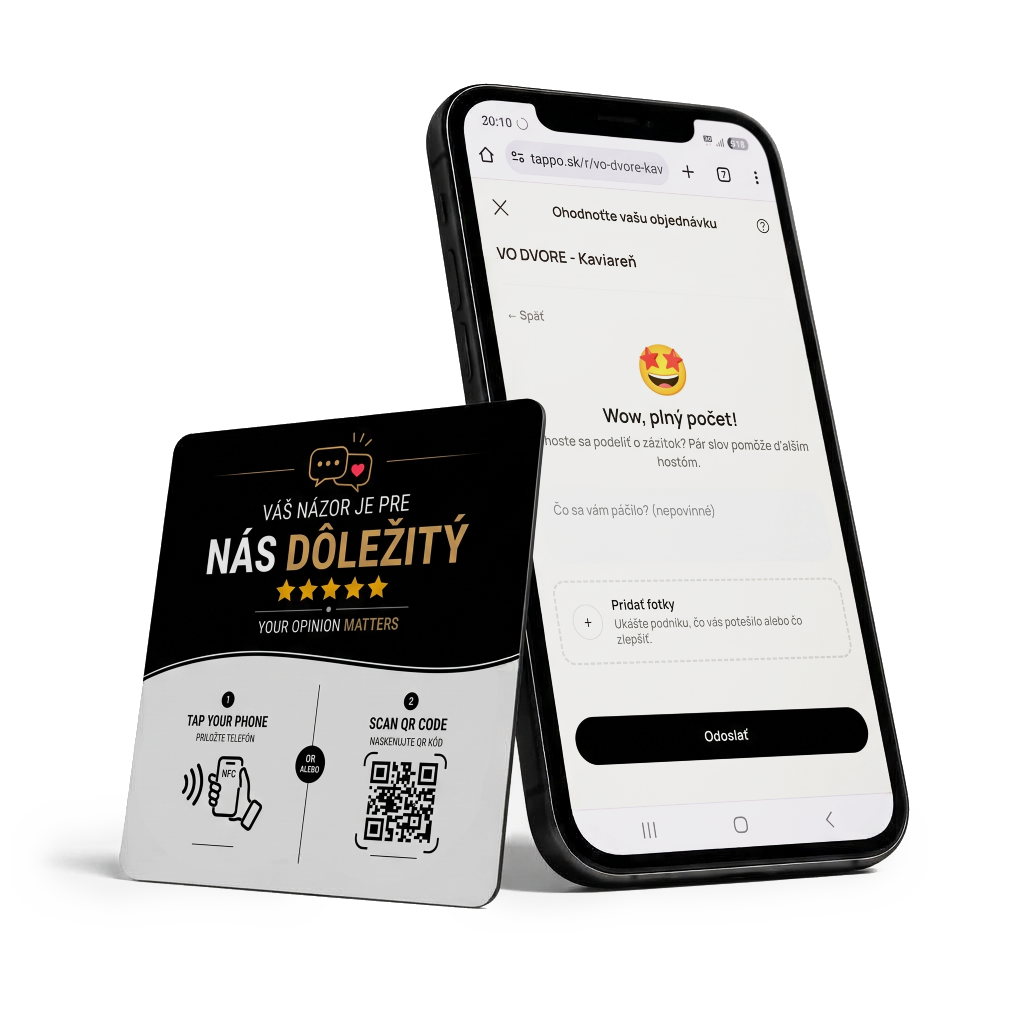 NFC kartička a recenzný formulár v telefóne